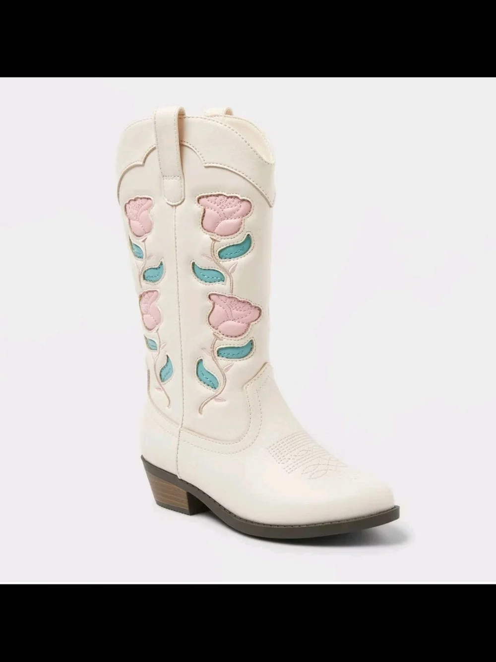 Kids' Emberly Embroidered Western Boots - art class Ivory 5: Mid Calf